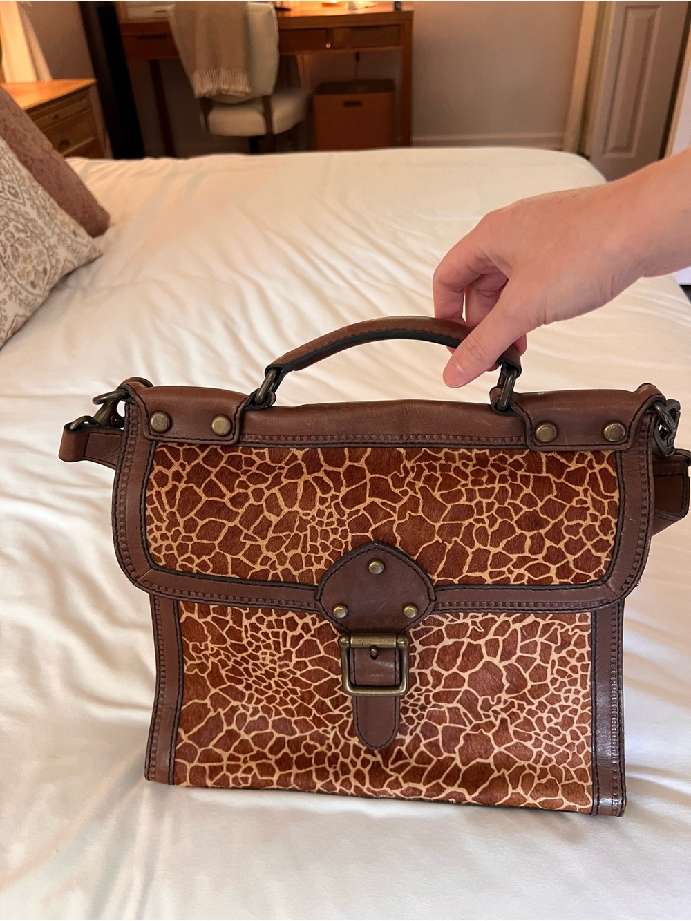 Fossil Brown Giraffe-Print Crossbody Satchel